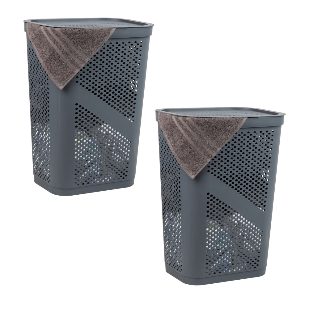 Mind Reader 60L Laundry Hamper Clothes Basket with Lid, 23-1/2inH x 13-3/4inW x 17-1/4inL, Gray, Set of 2 MPN:2HBIN60-GRY