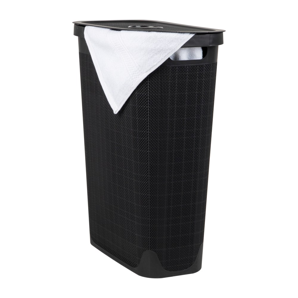 Mind Reader Linen Design Laundry Hamper, 40 L, 23-1/2inH x 10-3/4inW x 18-1/2inL, Black MPN:40FABHAMP-BLK