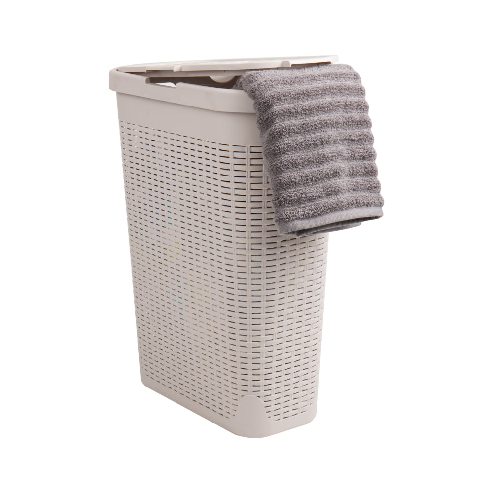 Mind Reader 40L Slim Laundry Hamper Clothes Basket with Lid, 23-1/2inH x 10-52/5inW x 18inD, Ivory MPN:40HAMP-IVO