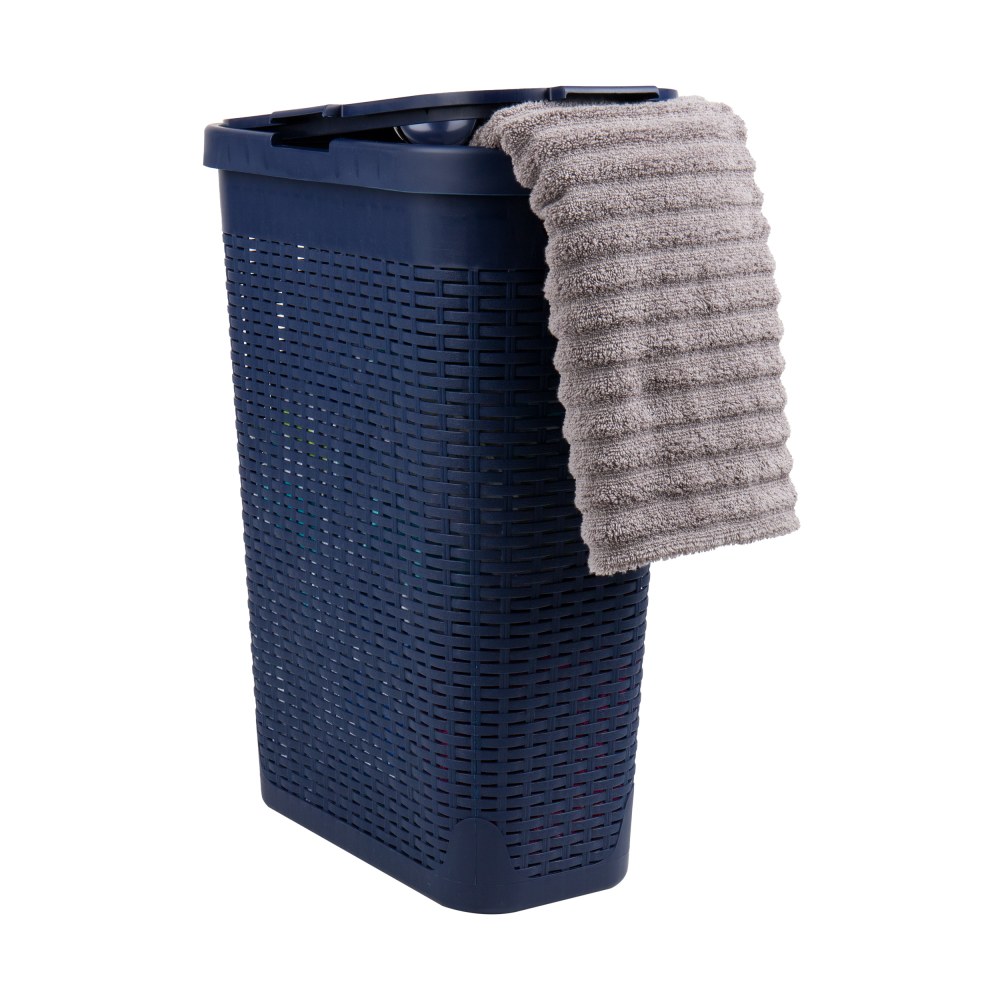 Mind Reader 40L Slim Laundry Hamper Clothes Basket with Lid, 23-1/2inH x 10-52/5inW x 18inD, Navy MPN:40HAMP-NVY