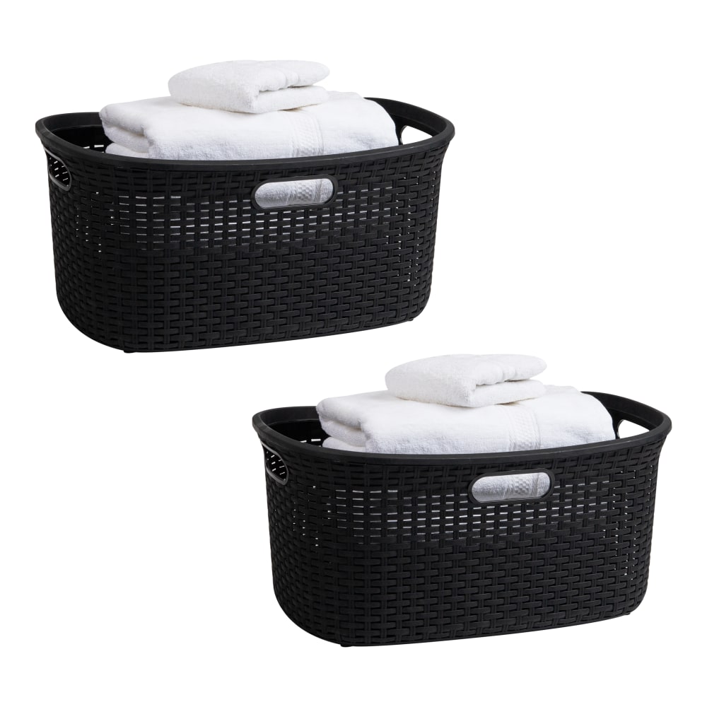 Mind Reader 40L Plastic Laundry Basket Clothes Hamper, 11in H x 14-1/2in W x 23in L, Black, Set of 2 MPN:40LBASK2PK-BLK