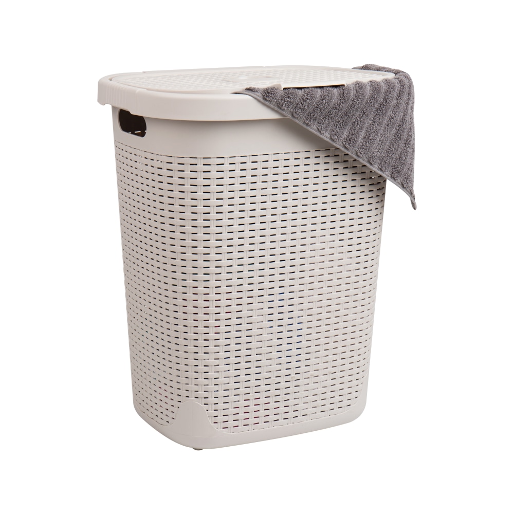 Mind Reader 50L Slim Laundry Hamper Clothes Basket With Lid, 21inH x 13-3/4inW, Ivory MPN:50HAMP-IVO