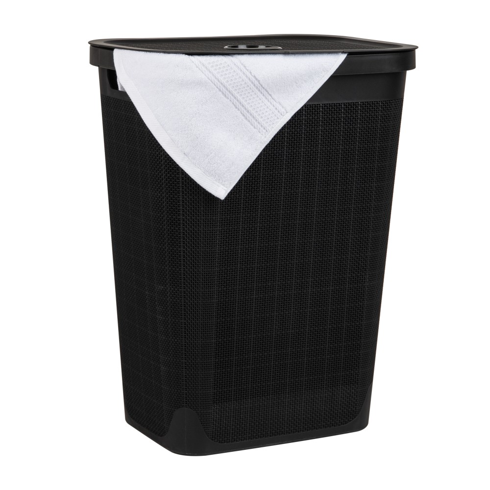 Mind Reader Linen Design Laundry Hamper with Lid, 60L, 23-1/2inH x 14-1/4inW x 18-1/4inL, Black MPN:60FABHAMP-BLK