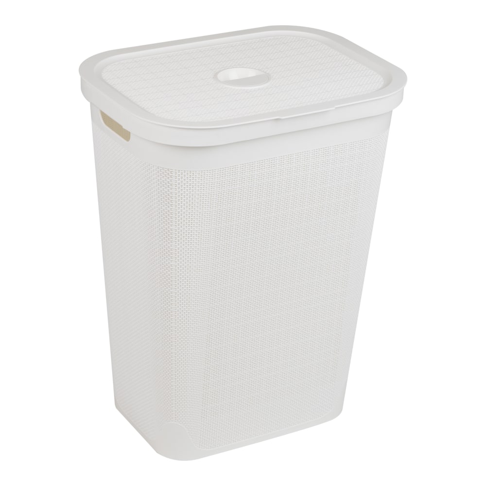 Mind Reader Linen Design Laundry Hamper with Lid, 60L, 23-1/2inH x 14-1/4inW x 18-1/4inL, White MPN:60FABHAMP-WHT