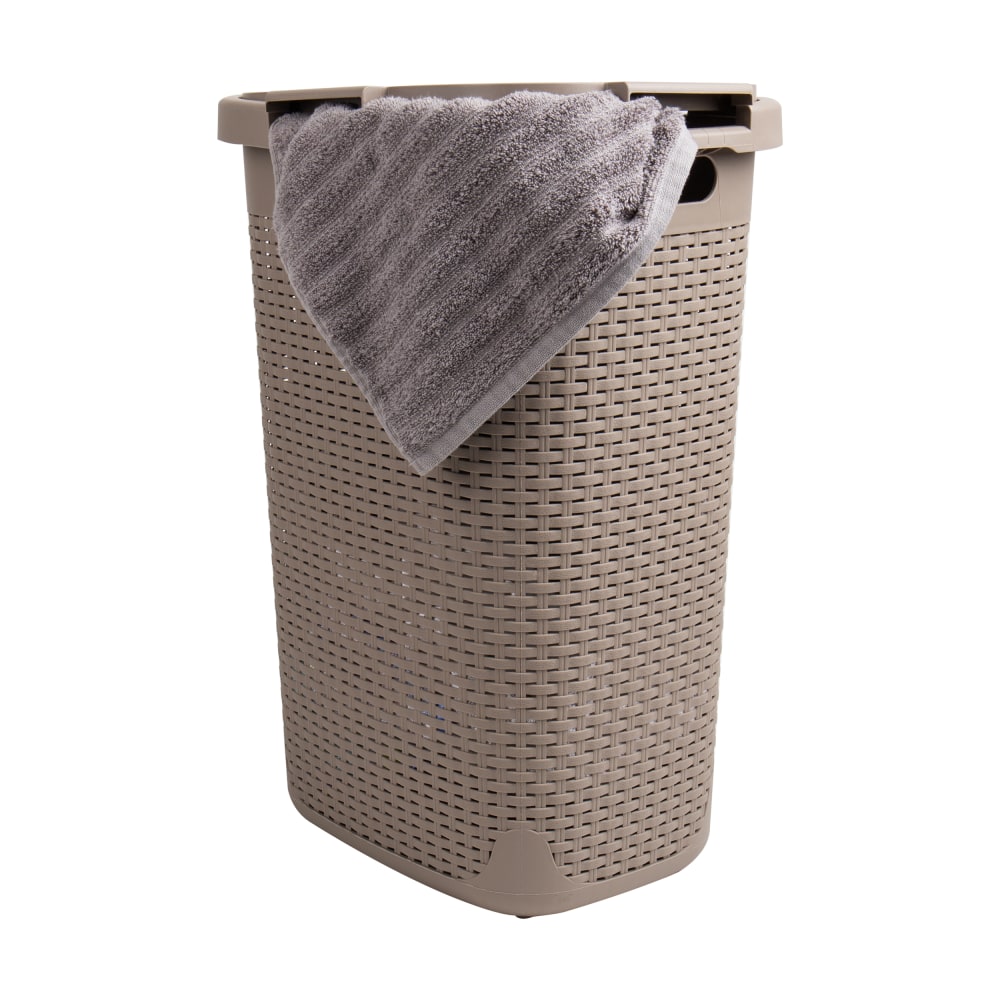 Mind Reader 60L Slim Laundry Hamper Clothes Basket With Lid, 24-3/20inH x 13-3/4inW x 17-13/20inL, Tan MPN:60HAMP-BRNM