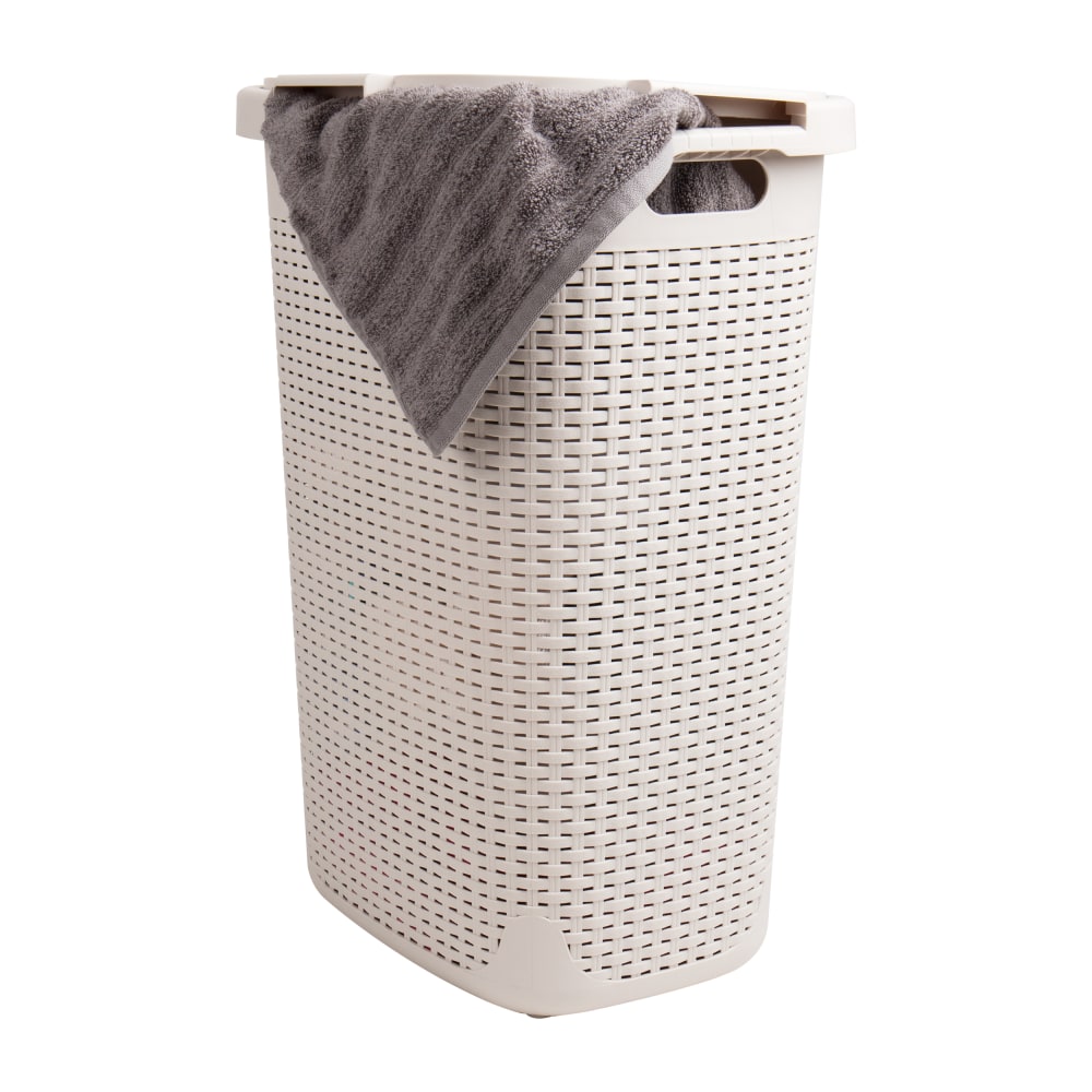 Mind Reader 60L Slim Laundry Hamper Clothes Basket With Lid, 24-3/20inH x 13-3/4inW x 17-13/20inL, Ivory MPN:60HAMP-IVO