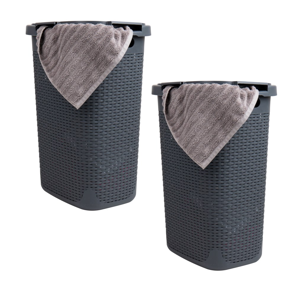 Mind Reader 60L Slim Laundry Hamper Clothes Basket with Lid, 24-3/20inH x 13-3/4inW x 17-13/20inL, Gray, Set of 2 MPN:60HAMP2PK-GRY