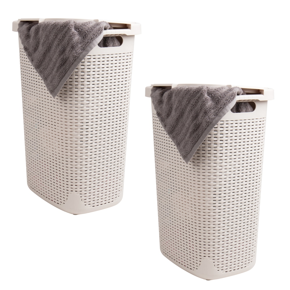 Mind Reader 60L Slim Laundry Hamper Clothes Basket with Lid, 24-3/20inH x 13-3/4inW x 17-13/20inL, Ivory, Set of 2 MPN:60HAMP2PK-IVO