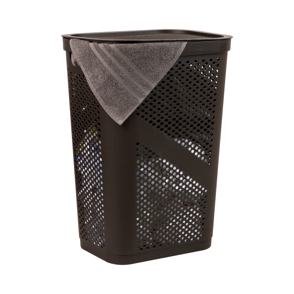 Mind Reader 60L Laundry Hamper Clothes Basket with Lid, 23-1/2inH x 13-3/4inW x 17-1/4inL, Brown MPN:HBIN60-BRN