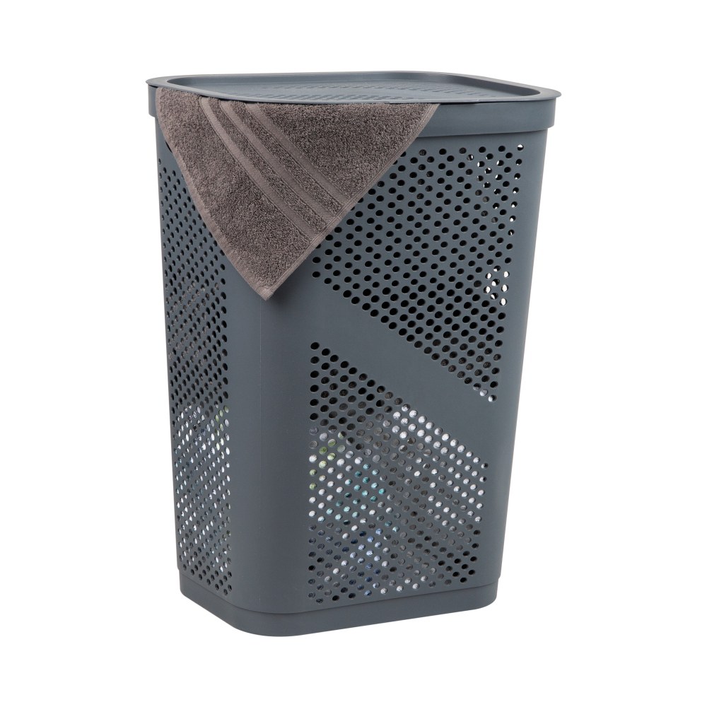 Mind Reader 60L Laundry Hamper Clothes Basket with Lid, 23-1/2inH x 13-3/4inW x 17-1/4inL, Gray MPN:HBIN60-GRY