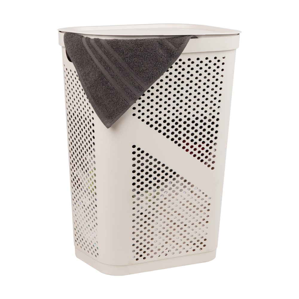 Mind Reader 60L Laundry Hamper Clothes Basket with Lid, 23-1/2inH x 13-3/4inW x 17-1/4inL, Ivory MPN:HBIN60-IVO