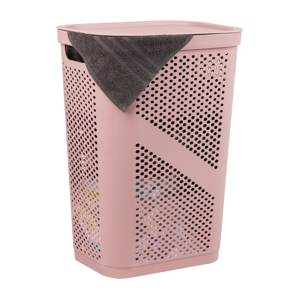 Mind Reader 60L Laundry Hamper Clothes Basket with Lid, 23-1/2inH x 13-3/4inW x 17-1/4inL, Pink MPN:HBIN60-PNK