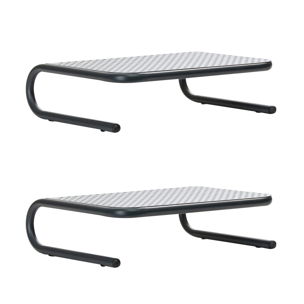 Mind Reader Metal Monitor Stand Ventilated Laptop Riser Desktop Organizer, 4-1/4inH x 11-1/4inW x 14-1/2inD, Black, Set of 2 MPN:2METMONST-BLK