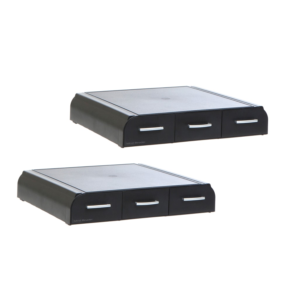 Mind Reader Monitor Stand 3 Storage Drawers Desktop Organizers, 4inH x 13inW x 13-1/2inD, Black, Set of 2 Stands MPN:2MONSTA3D-BLK