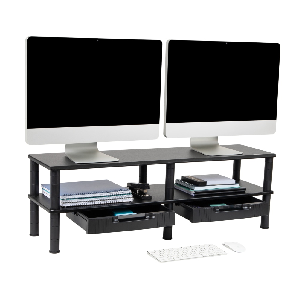 Mind Reader Extended 2-Tier Dual Monitor Stand, 12-1/2inH x 11inW x 38-1/2inD, Black MPN:DBMON2TDR-BLK