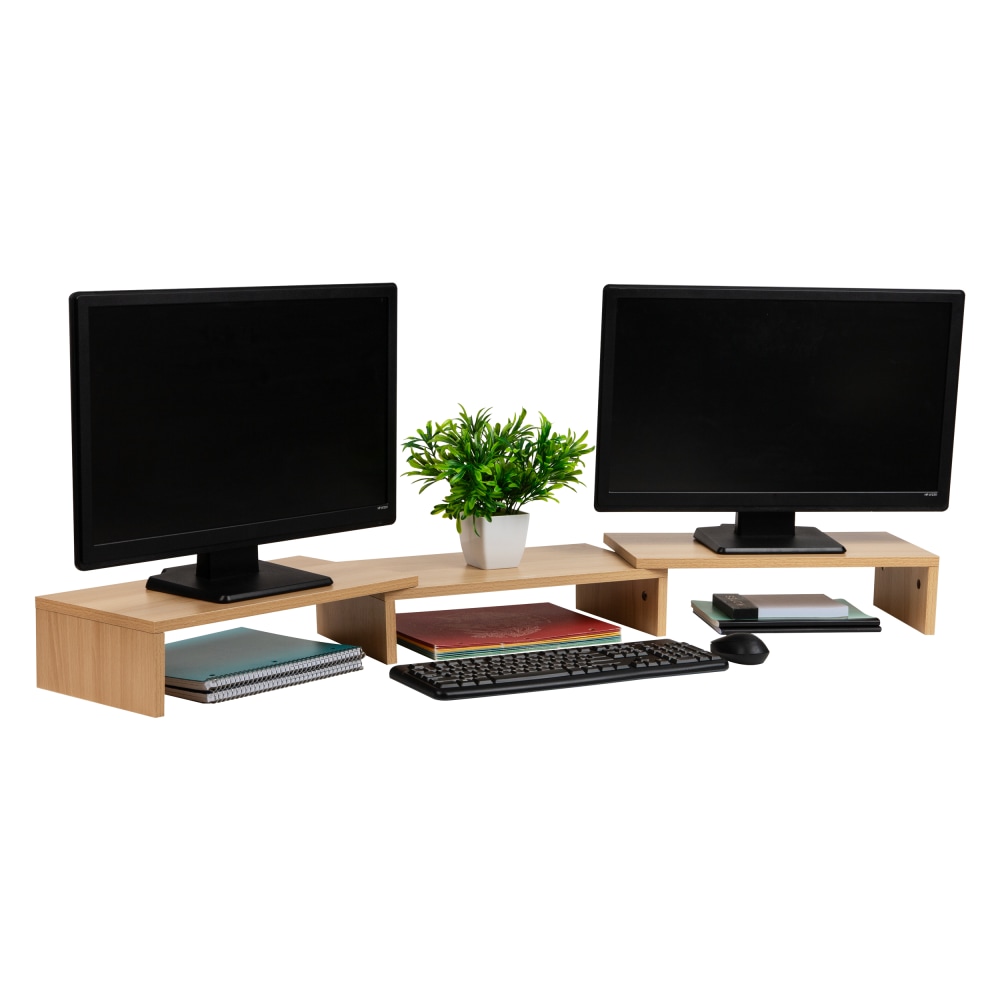 Mind Reader Dual Monitor Stand, 4-3/4inH x 9-1/4inW x 51-1/4inD, Brown MPN:MDFMOND-BRN