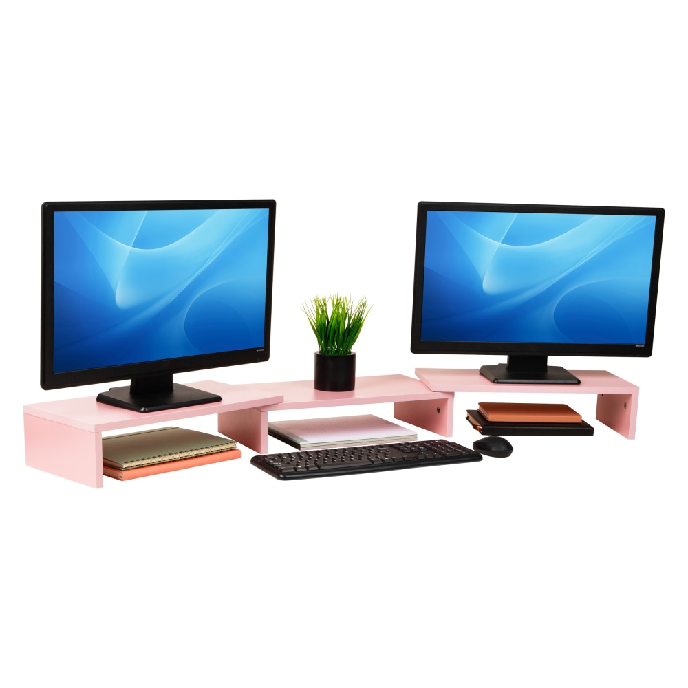 Mind Reader Dual Monitor Stand, 4-3/4inH x 9-1/4inW x 51-1/4inD, Pink MPN:MDFMOND-PNK