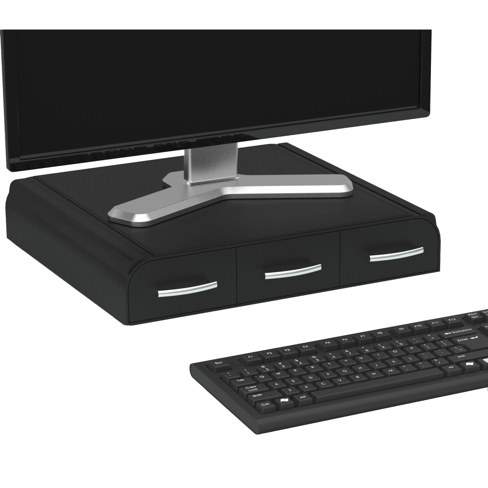 Mind Reader Plastic Monitor Stand and Desk Organizer with 3 Storage Drawers, 4inH x 13inW x 13-1/2inL, Black MPN:MONSTA3D-BLK