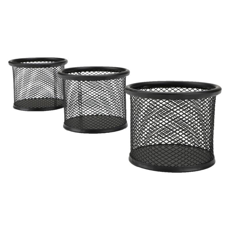 Mind Reader Pen and Accessories Holder 3-3/4inH x 3-1/2inW x 3-1/2inD, Black, Pack Of 3 Paper Clip Holders MPN:CLIPMESH3-BLK
