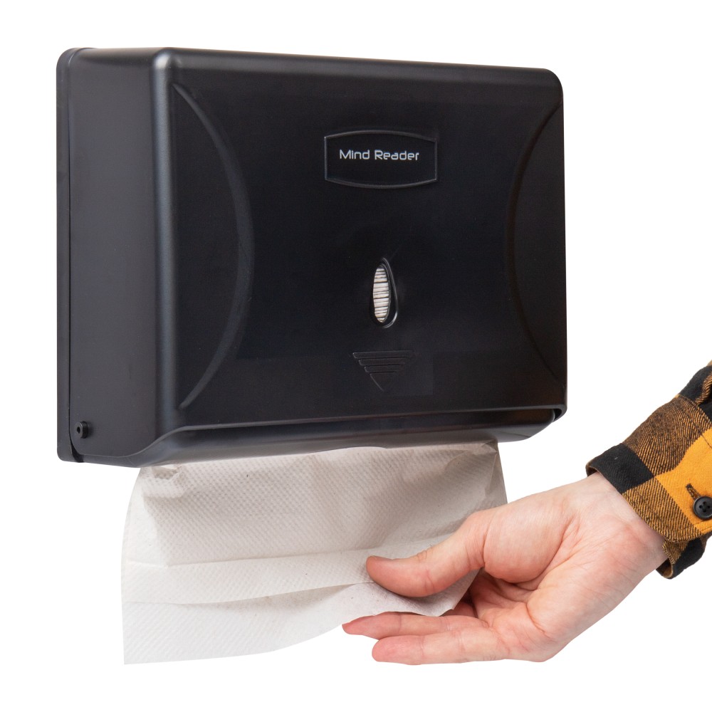 Mind Reader Multi-Fold Mounted Paper Towel Dispenser, 8inH x 10-1/4inW x 3-3/4inD, Black MPN:PTWIDE-BLK