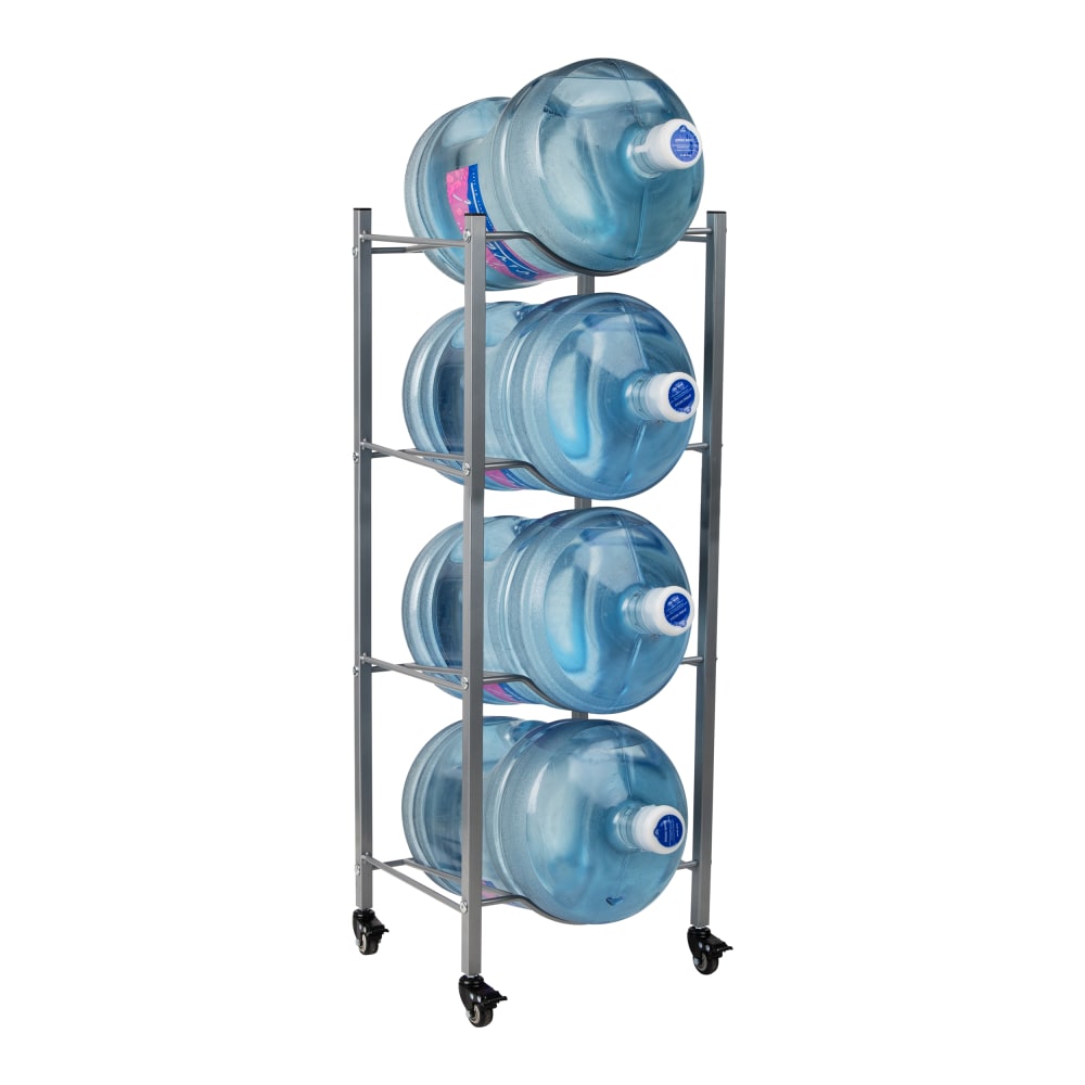 Mind Reader 5 Gallon Water Jug Stand Water 4-Tier Water Cooler Rack Wheels, 41inH x 16-1/2inL x 13-3/4