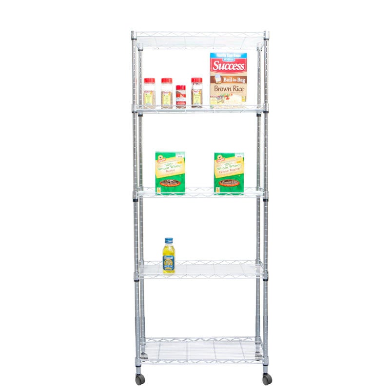 Mind Reader Metal Adjustable 4-Tier Industrial Storage Shelves with Wheels, 49-1/2inH x 13-1/2inW x 23-1/4inL, Silver MPN:MET4TWHEEL-SIL