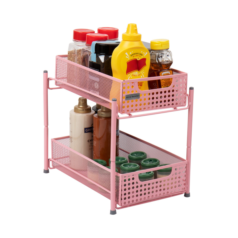 Mind Reader 2-Tier Mesh Cabinet Basket, 11-1/4in H x 12-1/2in W x 8in D, Pink MPN:HCABASK2T-PNK