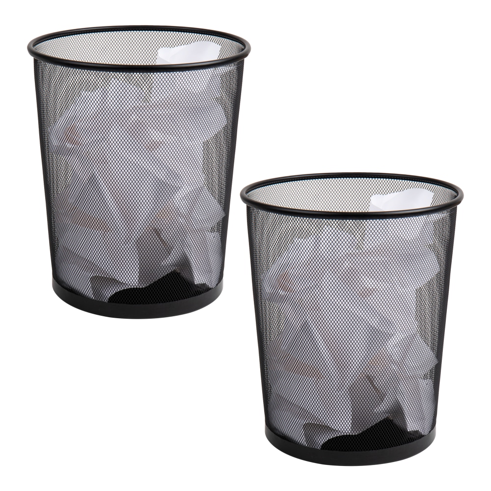 Mind Reader Metal Mesh Trash Cans, 4.4 Gallon, 13-3/4inH x 11-1/2inW x 11-1/2inD, Black, Pack Of 2 Cans MPN:2CIRGA-BLK