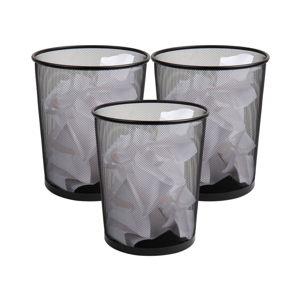 Mind Reader Metal Waste Paper Baskets 4.5-Gallon, 13-3/4inH x 11-1/2inW x 11-1/2inL, Black, Set Of 3 Baskets MPN:2COMP7-BLK