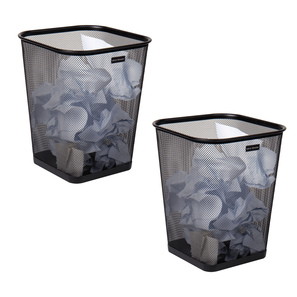 Mind Reader Metal Trash Can Square Waste Paper Basket, 12 1/4inH x 9 3/4inW x 9 3/4inD, Black, Set of 2 MPN:2SQUAGA-BLK