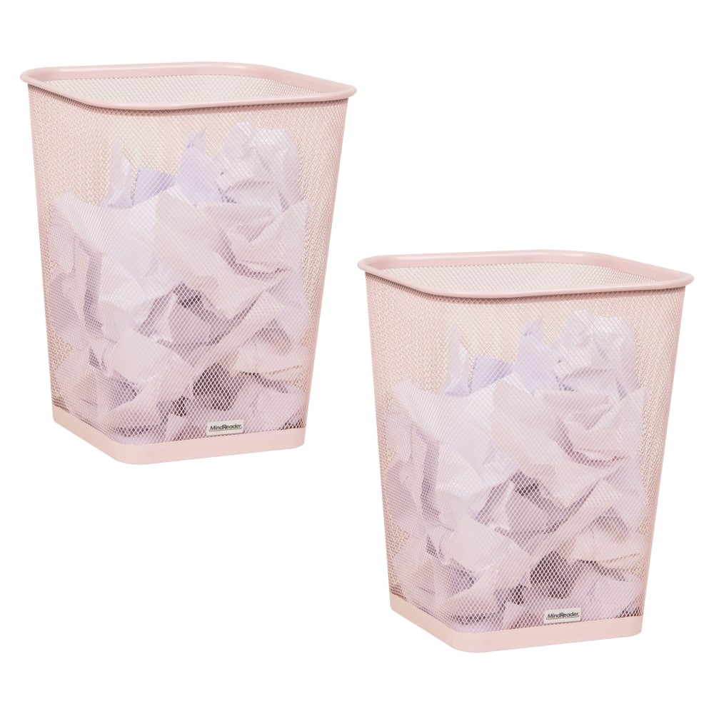 Mind Reader Metal Trash Can Square Waste Paper Basket, 12 1/4inH x 9 3/4inW x 9 3/4inD, Pink, Set of 2 MPN:2SQUAGA-PNK
