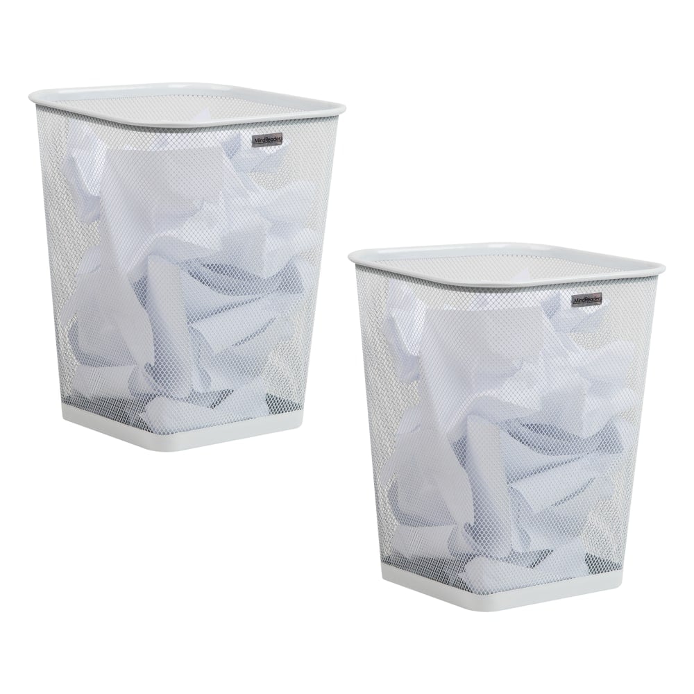 Mind Reader Metal Trash Can Square Waste Paper Basket, 12 1/4inH x 9 3/4inW x 9 3/4inD, White Set of 2 MPN:2SQUAGA-WHT