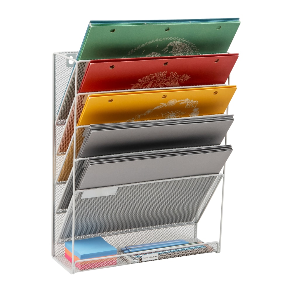 Mind Reader 5-Tier Vertical File Storage Basket, 16inH x 4in W x 12-3/4in D, White MPN:MAGSTACK-WHT
