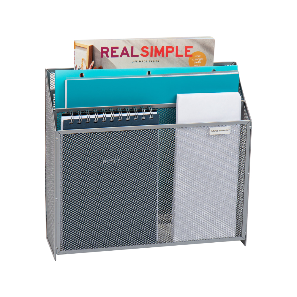 Mind Reader 3 Compartment Vertical File Storage, 11-1/2inH x 3-3/4inW x 12-1/2inD, Silver MPN:WAFIST3-SIL