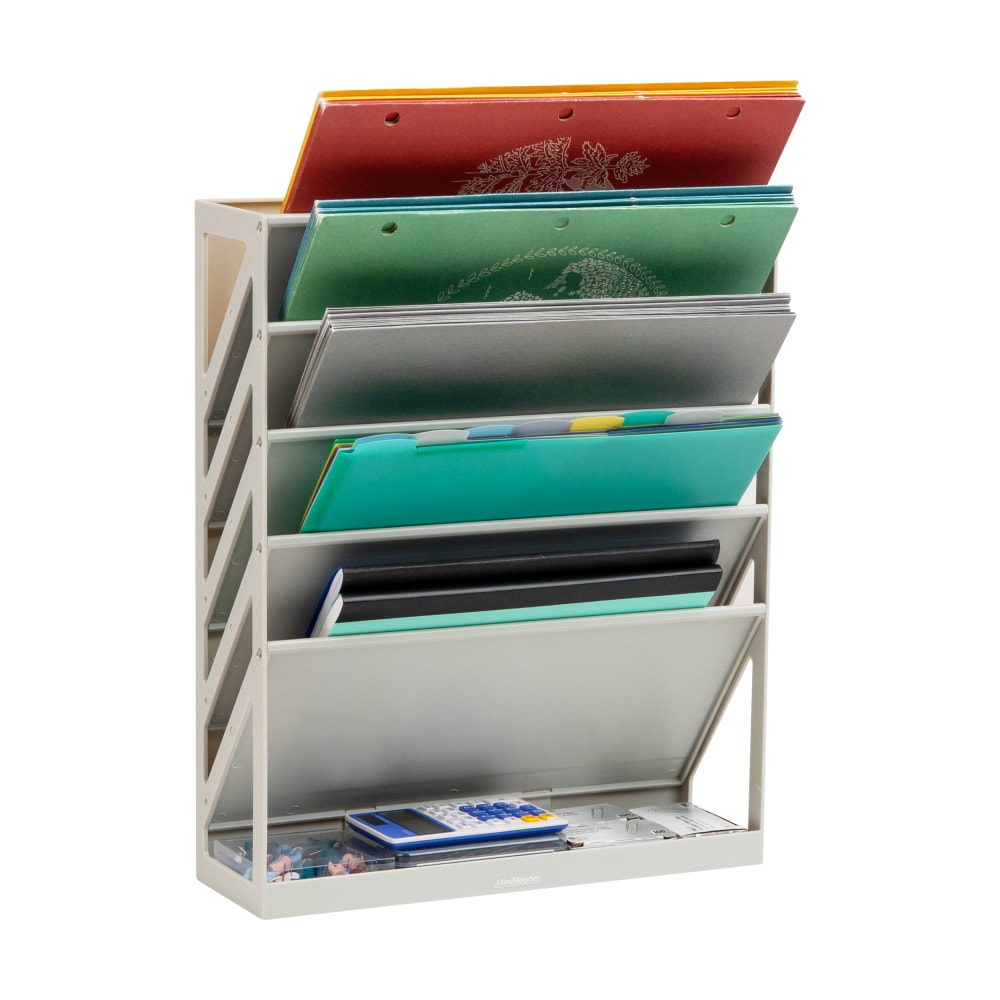 Mind Reader 5-Tier Vertical File Holder, 16inH x 4-1/4inW x 13inD, Beige MPN:WALLANCH-BEI