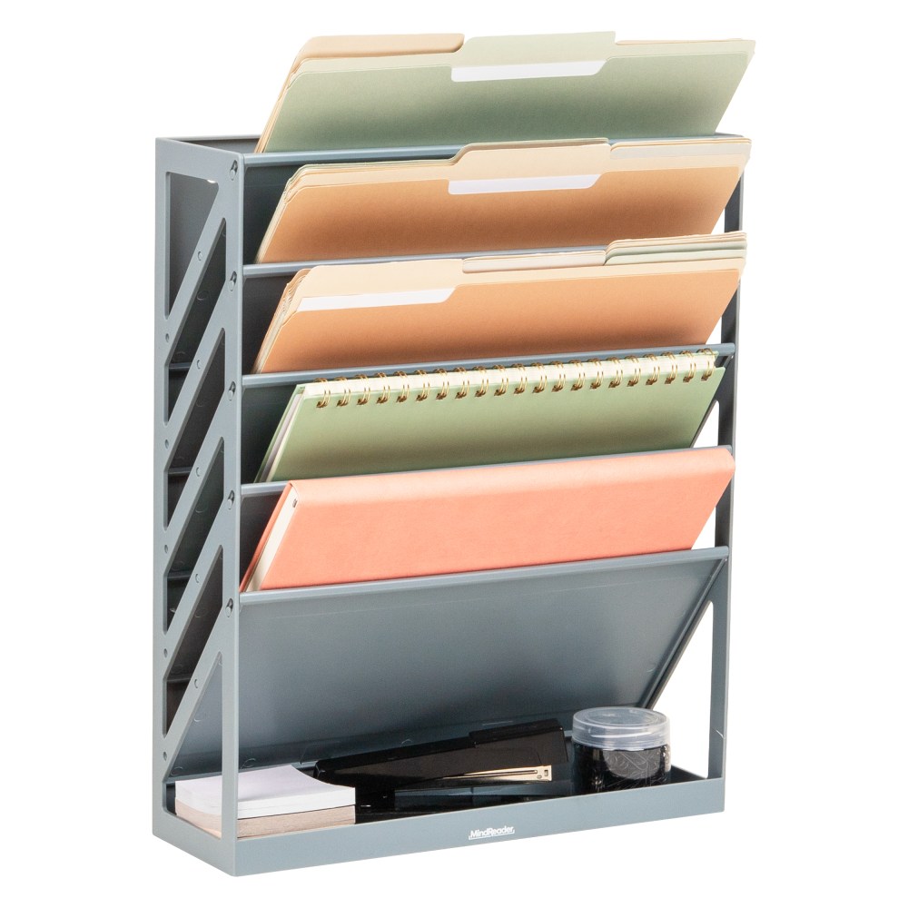 Mind Reader 5-Tier Vertical File Holder, 16inH x 4-1/4inW x 13inD, Gray MPN:WALLANCH-GRY