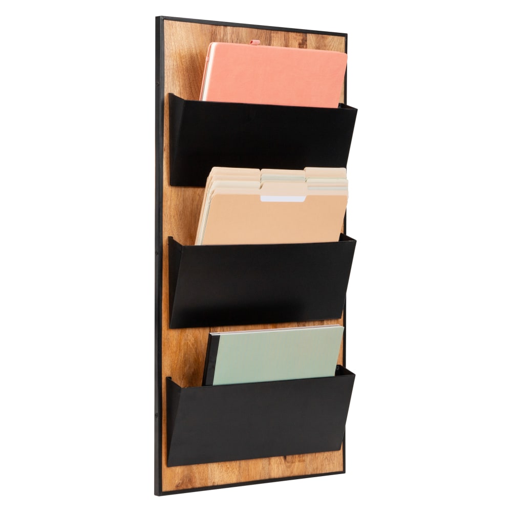 Mind Reader 3-Tier Wall-Mounted File Organizer, 32-1/4inH x 16inW x 3inD, Black MPN:WALLPOCKET-BLK