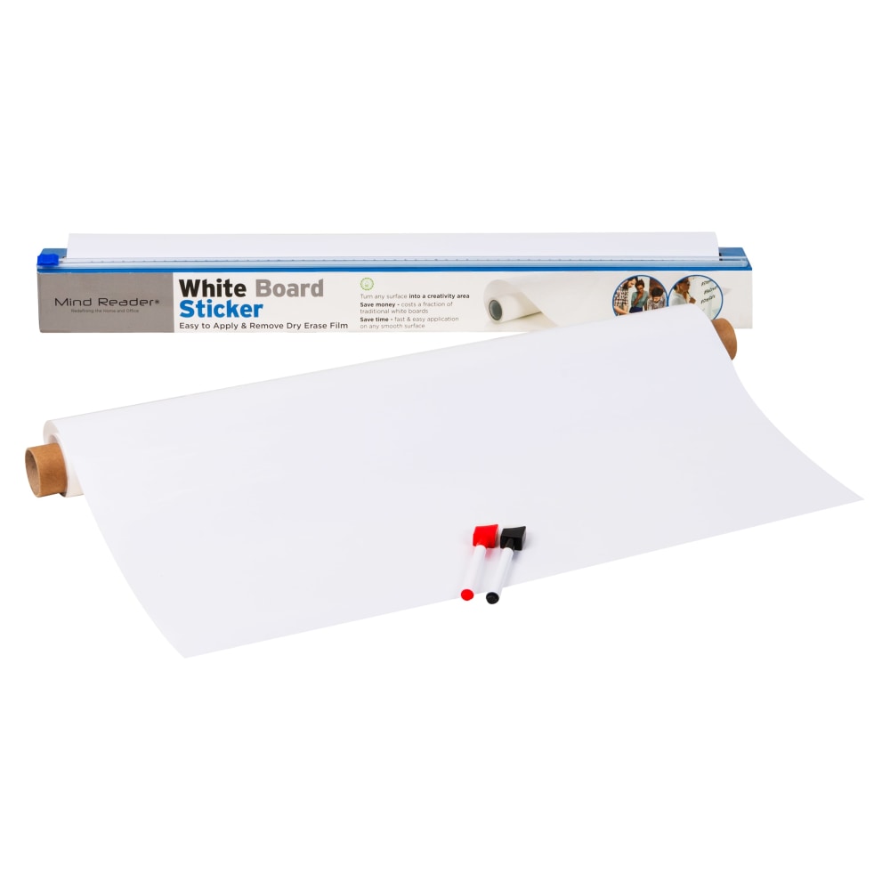 Mind Reader Non-Magnetic Dry-Erase White Board Adhesive Roll, 2-4/5inH x 2-3/5inW x 26-1/5inD, White Vinyl Frame MPN:DWBER-WHT