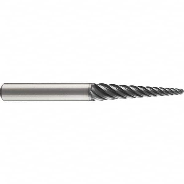 Tapered End Mill: 4 deg Angle per Side, 3.00 mm Small Dia, 103.00 mm LOC, 6 Flute, Solid Carbide, Ball End MPN:3548L.04030B