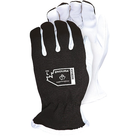 Gloves, Goatskin, None Uncoated, Safety, Black/White, L, 12 PK MPN:378GAX-L