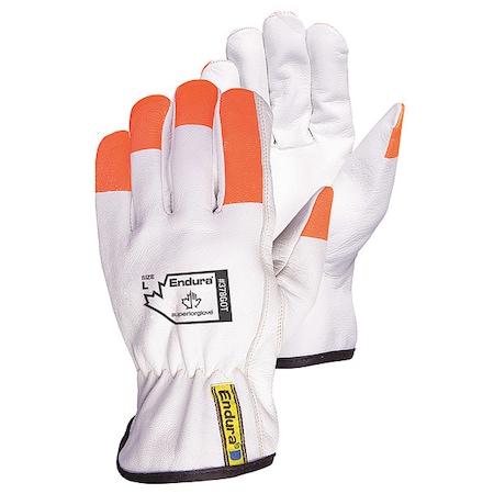 Leather Drivers Gloves, Safety, Orange/White, L, 12 PK MPN:378GOT-L
