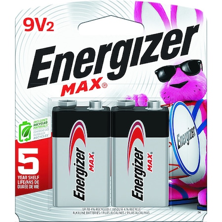 Energizer Max 9V Alkaline Battery, 9V DC, PK2 MPN:522BP-2