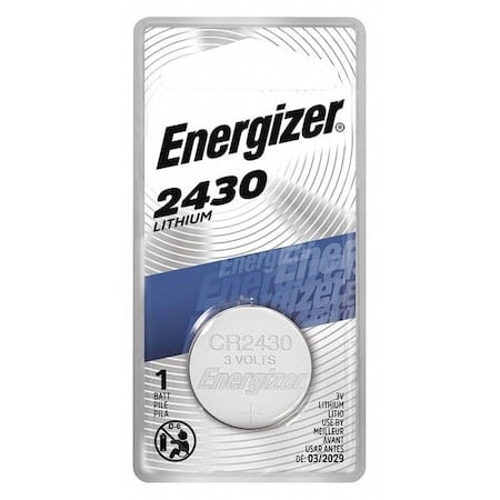Energizer 2430 Lithium Coin Battery, 1 Pack - For Multipurpose - 290 mAh - 3 V DC - 1 Each MPN:ECR2430BP