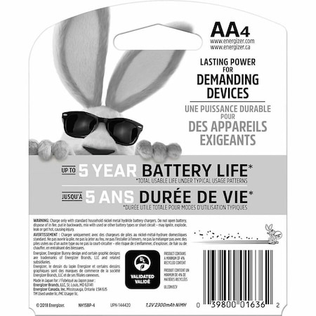 Power Plus Rechargeable AA Batteries, NiMh, 4PK MPN:NH15BP-4