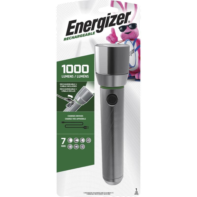 Eveready Vision HD Rechargeable LED Flashlight - LED - 1000 lm Lumen - Battery Rechargeable - Battery, USB - Aluminum Alloy - Drop Resistant, Impact Resistant, Water Resistant - Aluminum - 4 / Carton MPN:ENPMHRL7CT