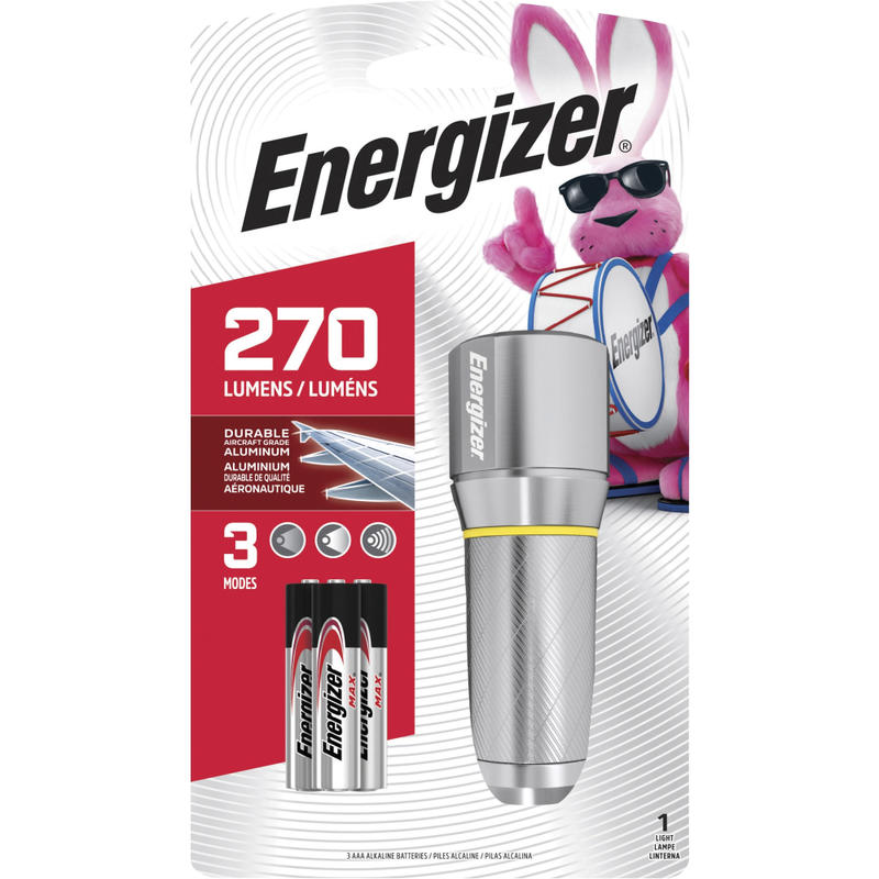 Energizer Vision HD Compact Flashlight - LED - 270 lm Lumen - 3 x AA - Battery - Metal, Alloy - Chrome - 4 / Carton MPN:EPMHH32ECT