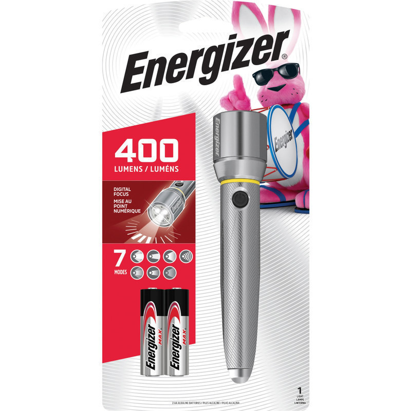 Energizer Vision HD Performance Metal Flashlight with Digital Focus - LED - 400 lm Lumen - 2 x AA - Battery - Metal - Water Resistant - Chrome - 1 Each (Min Order Qty 3) MPN:EPMZH21E