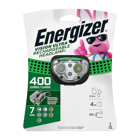 Rechargable Headlamp, Plastic, Black, 400lm MPN:ENIHDFRLPB