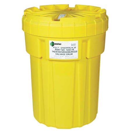 Open Head Salvage Drum, Polyethylene, 30 gal, Unlined, Yellow MPN:1230-YE