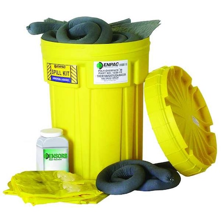 Spill Kit, 28 gal Volume Absorbed per Kit, 30 gal Capacity, Drum, Yellow, 58 MPN:13-30-U-PI